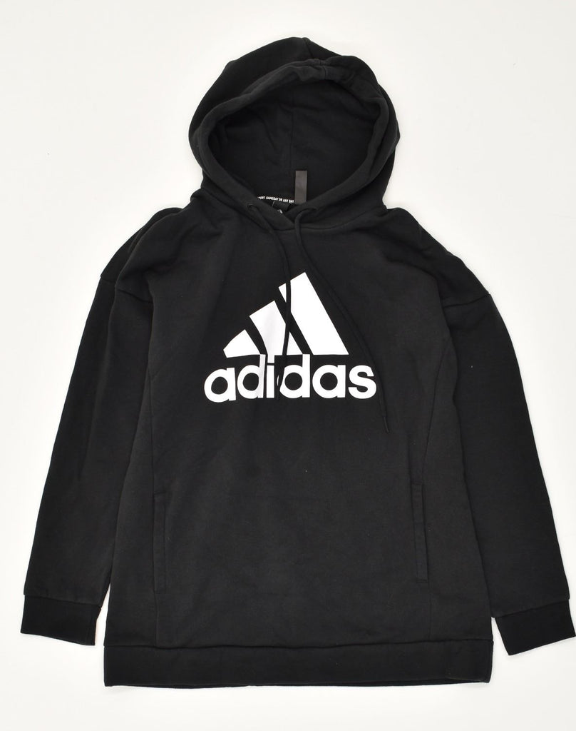 ADIDAS Womens Oversized Graphic Hoodie Jumper UK 8-10 Small Black Cotton | Vintage Adidas | Thrift | Second-Hand Adidas | Used Clothing | Messina Hembry 