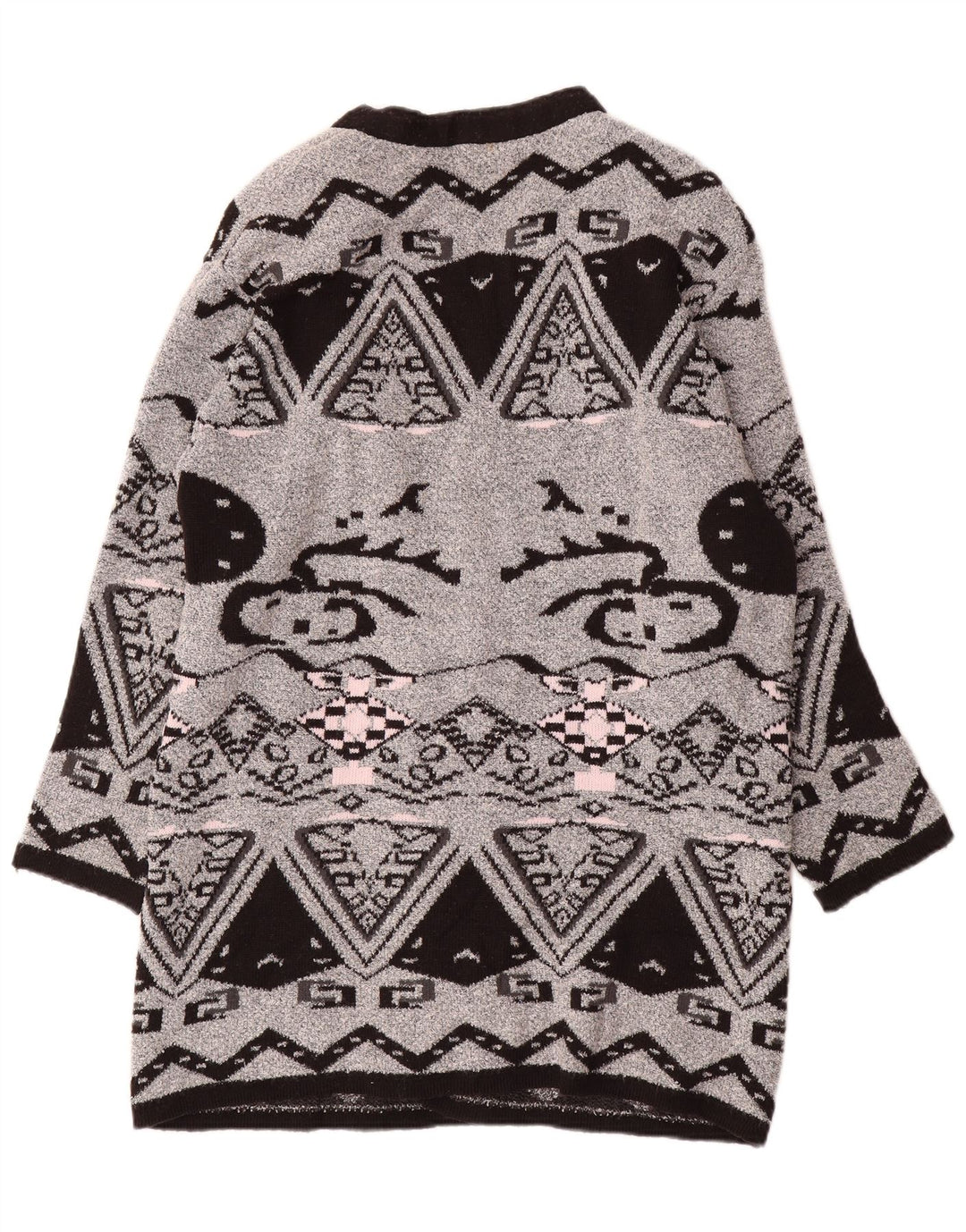 VINTAGE Womens Longline Open Cardigan Sweater EU 44 XL Grey Geometric