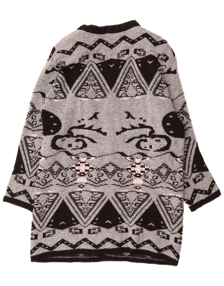 VINTAGE Womens Longline Open Cardigan Sweater EU 44 XL Grey Geometric