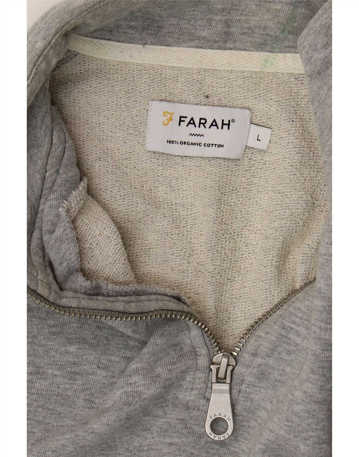 Farah Womens Zip Neck Sweatshirt Jumper UK 16 Large Grey Cotton