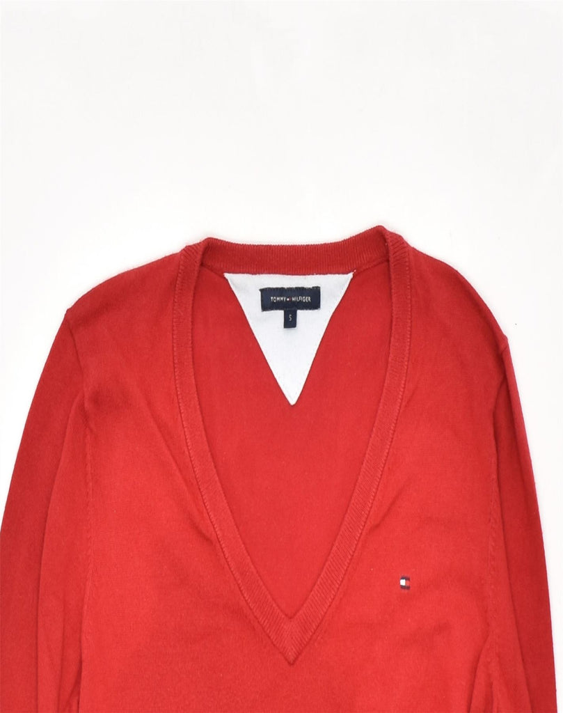 TOMMY HILFIGER Womens V-Neck Jumper Sweater UK 8 Small Red | Vintage | Thrift | Second-Hand | Used Clothing | Messina Hembry 