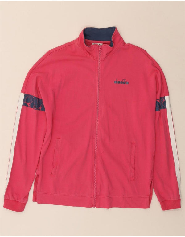 DIADORA Womens Graphic Tracksuit Top Jacket UK 10 Small Pink Colourblock