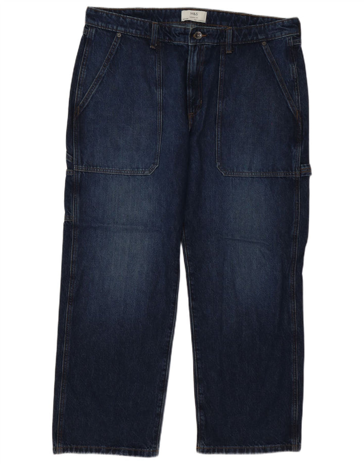 Marks & Spencer Mens Cargo Loose Jeans W38 L29 Navy Blue Cotton