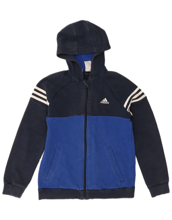 Adidas Boys Zip Hoodie Sweater 11-12 Years Navy Blue Colourblock Cotton