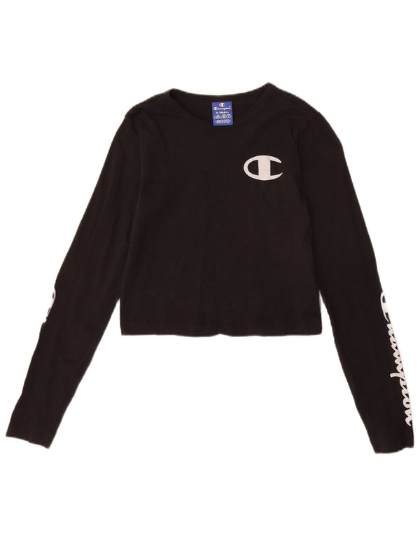 Champion Girls Crop Graphic Top Long Sleeve 5-6 Years XS Black Cotton