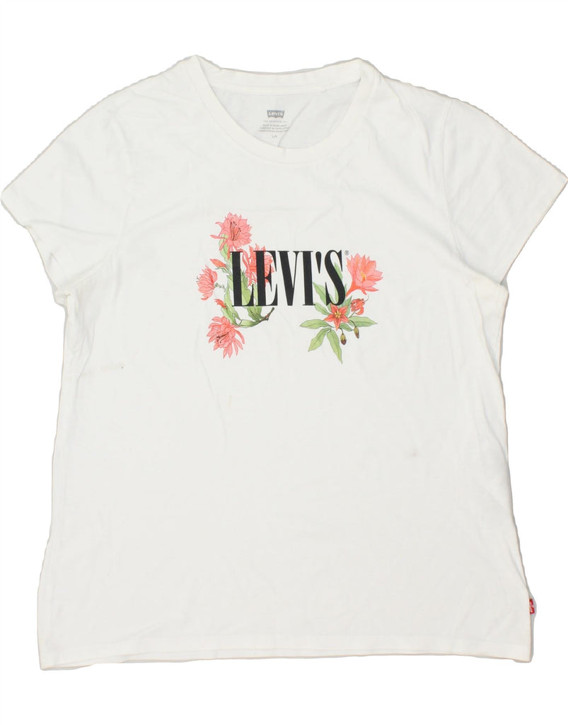 LEVI'S Womens Graphic T-Shirt Top UK 16 Large White Cotton Vintage Levi's and Second-Hand Levi's from Messina Hembry 