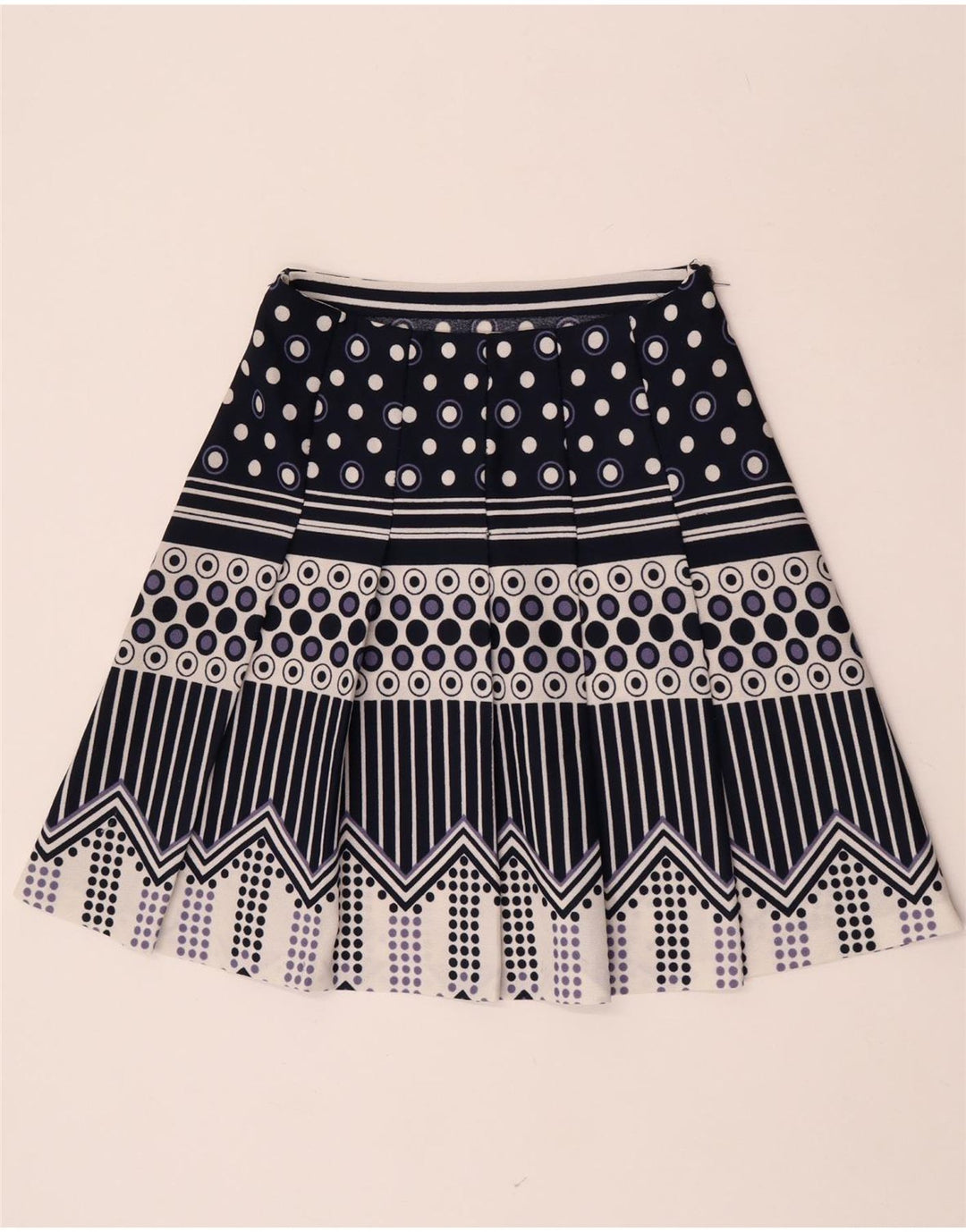 Vintage Womens Pleated Skirt W28 Medium Navy Blue Geometric