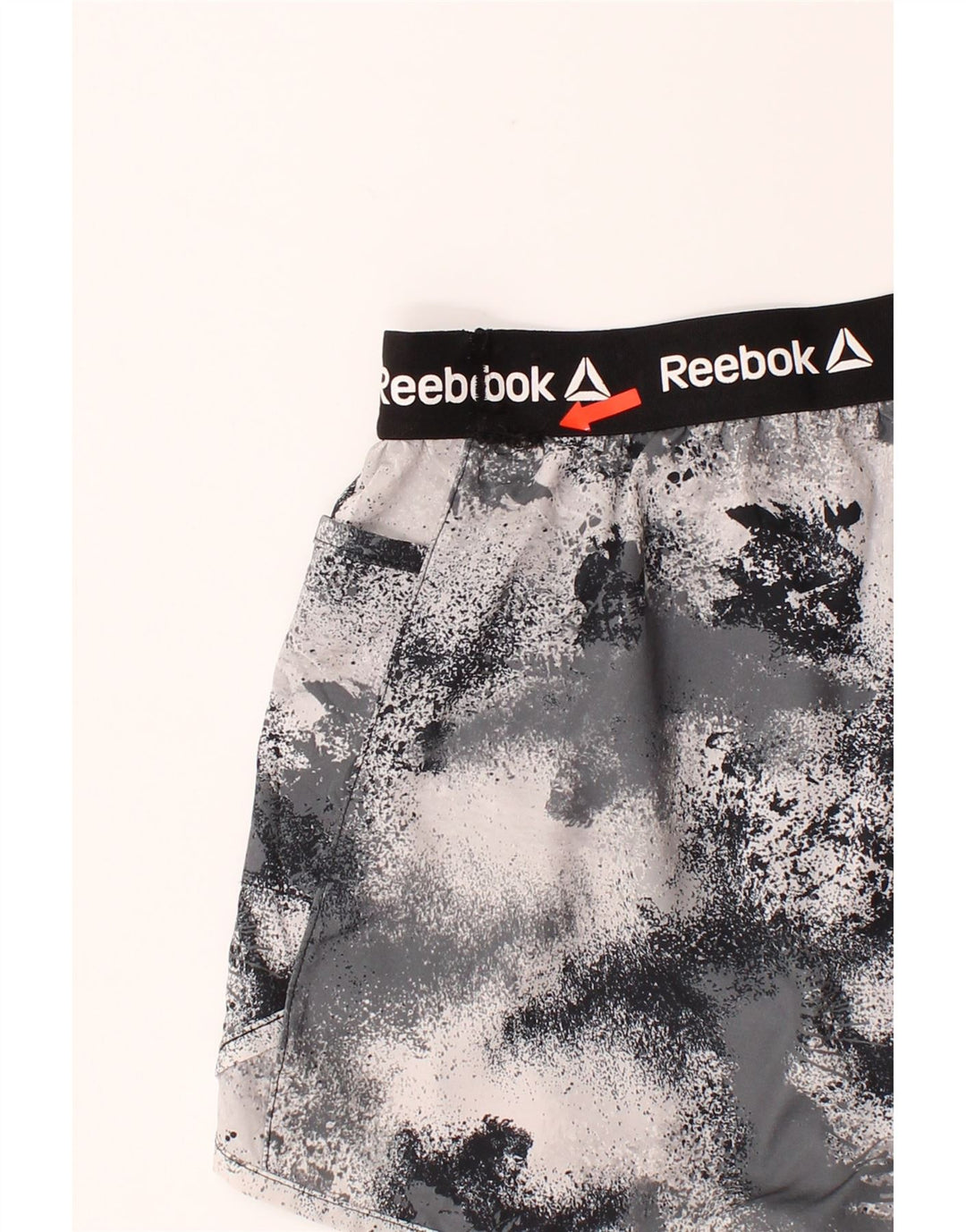 REEBOK Womens Graphic Sport Shorts UK 12 Medium  Grey Tie Dye Polyester Vintage Reebok and Second-Hand Reebok from Messina Hembry 