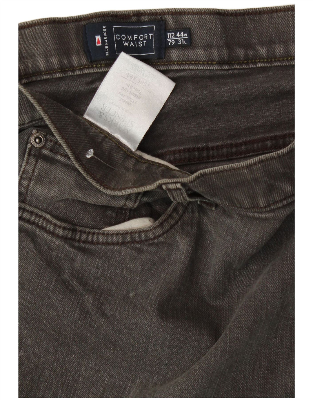 Marks & Spencer Mens Comfort Fit Straight Jeans W44 L31 Grey Cotton