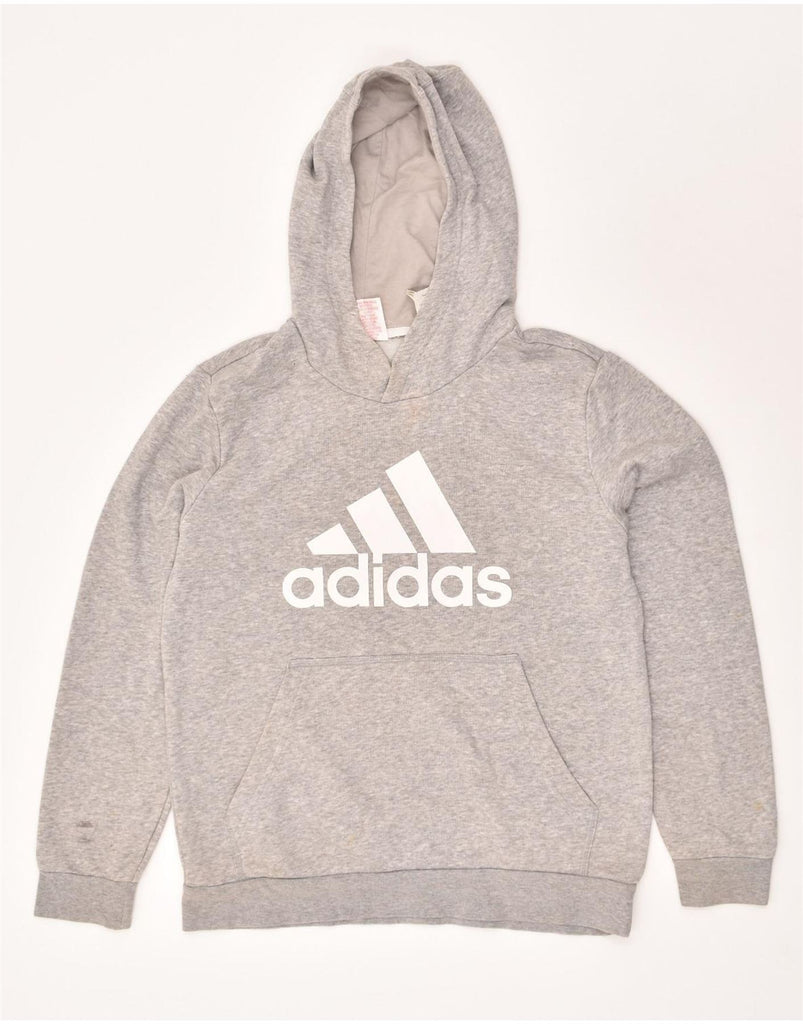 ADIDAS Boys Graphic Hoodie Jumper 13-14 Years Grey Cotton | Vintage Adidas | Thrift | Second-Hand Adidas | Used Clothing | Messina Hembry 