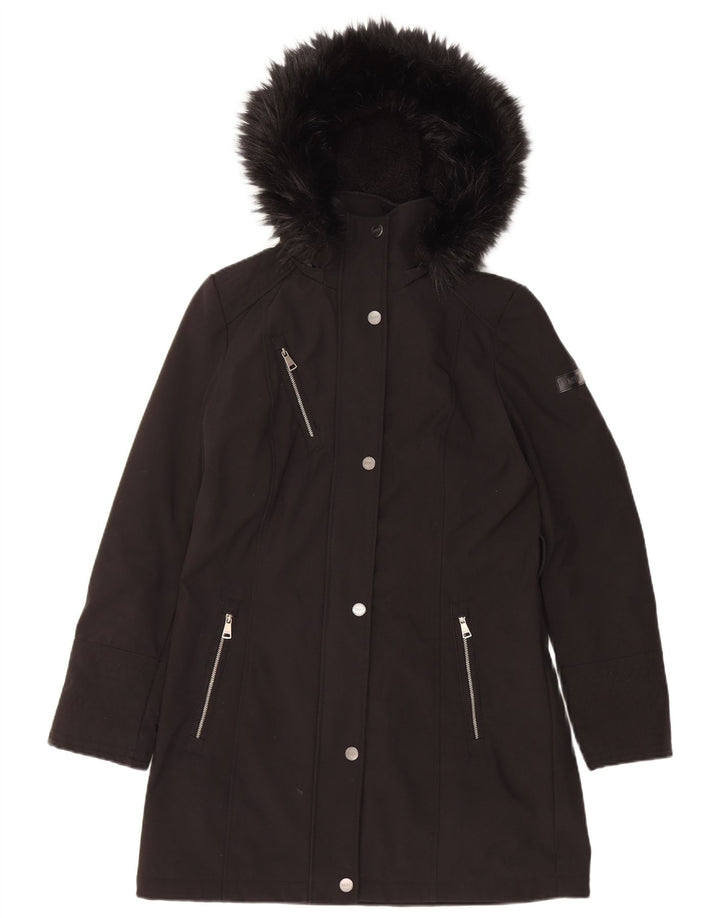 Dkny Womens Hooded Parka Jacket UK 10 Small Black Polyester