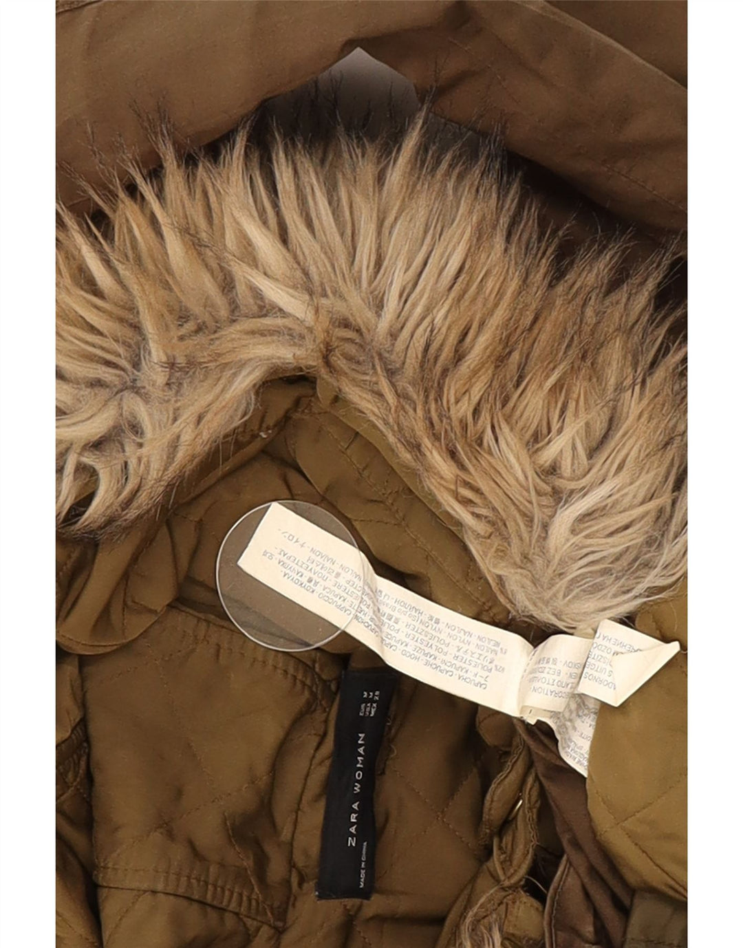 Zara Womens Hooded Parka Jacket UK 14 Medium Khaki Polyester