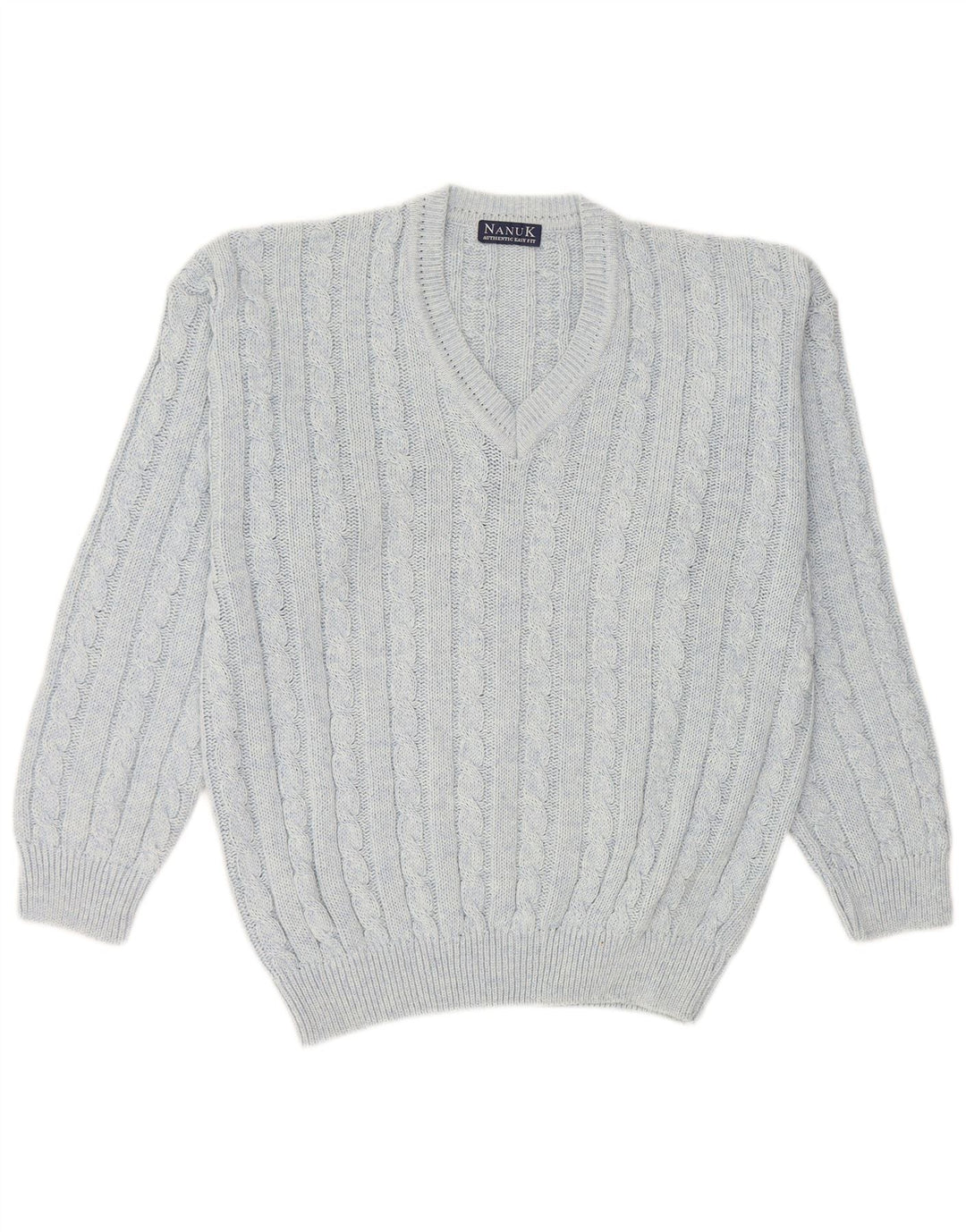 Nanuk  Mens V-Neck Jumper Sweater Medium Blue Cotton