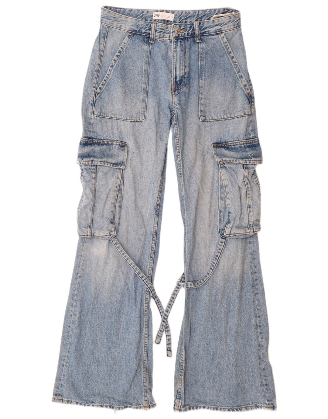ZARA Womens Cargo Flared Jeans EU 34 2XS W24 L32 Blue Cotton