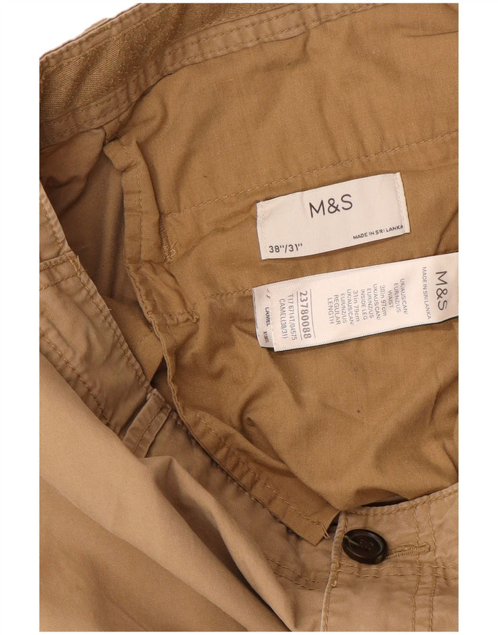 Marks & Spencer Mens Straight Cargo Trousers W38 L31 Brown Cotton