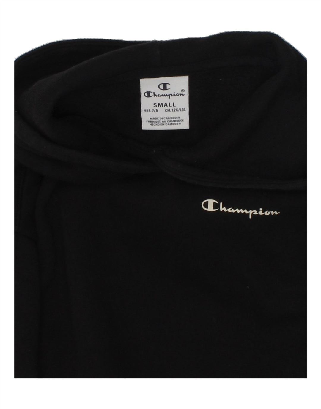 CHAMPION Girls Hoodie Jumper 7-8 Years Small  Black Cotton | Vintage Champion | Thrift | Second-Hand Champion | Used Clothing | Messina Hembry 