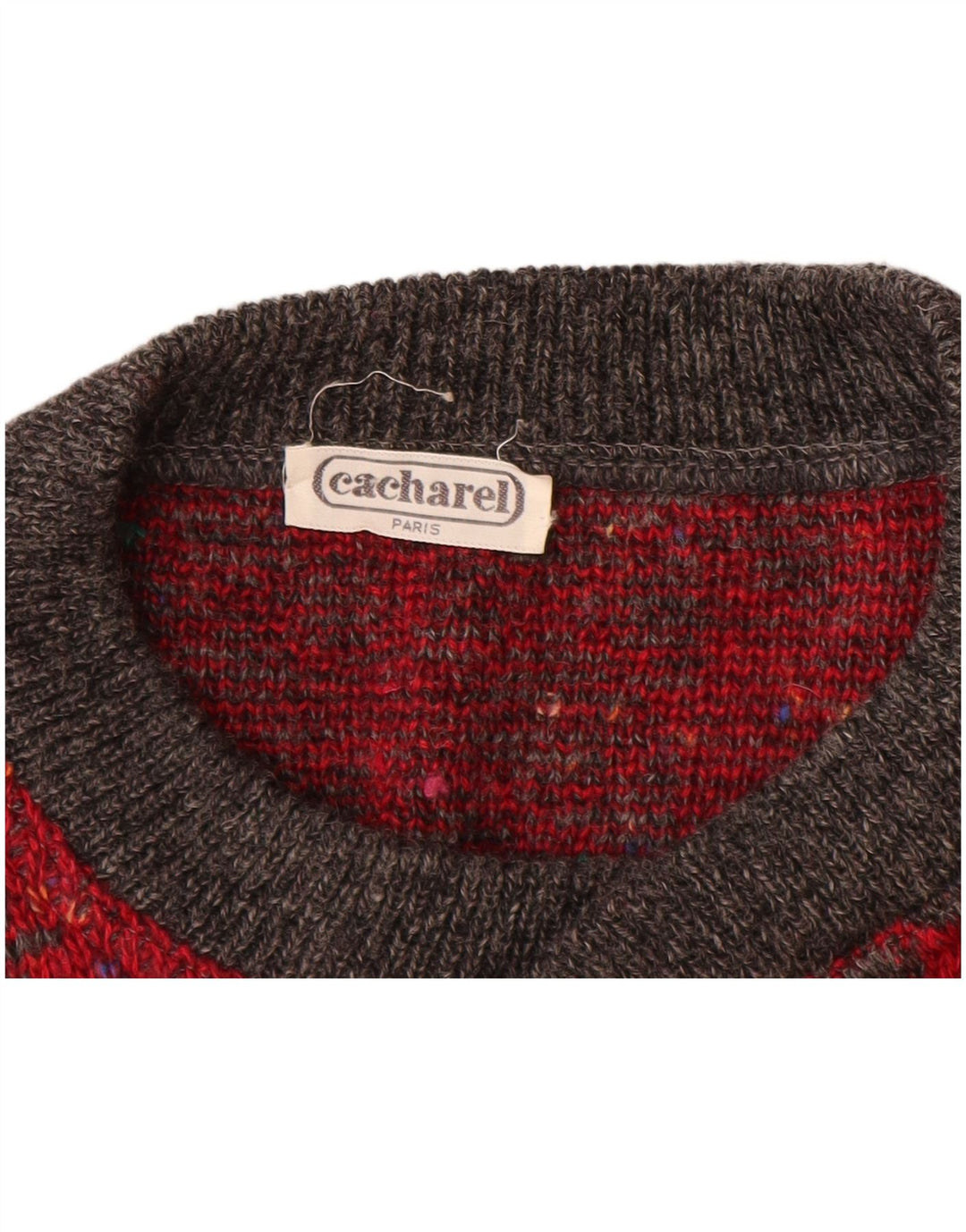 Cacharel Mens Paris Crew Neck Jumper Sweater IT 54 XL Red Geometric Wool