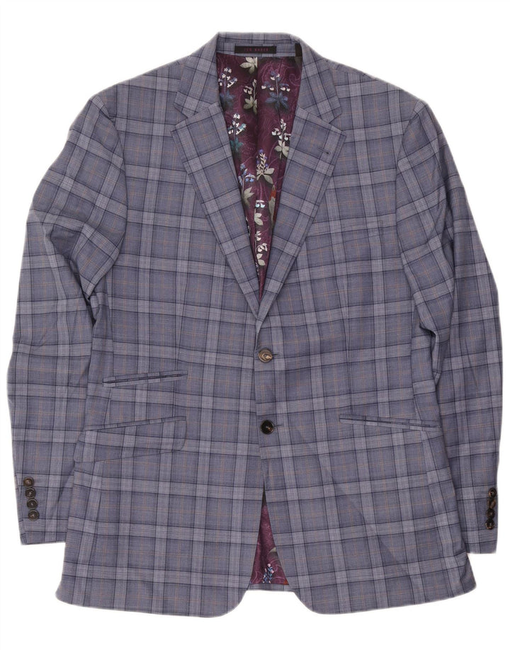 Ted Baker Mens 2 Button Blazer Jacket UK 42 XL Blue Check Wool