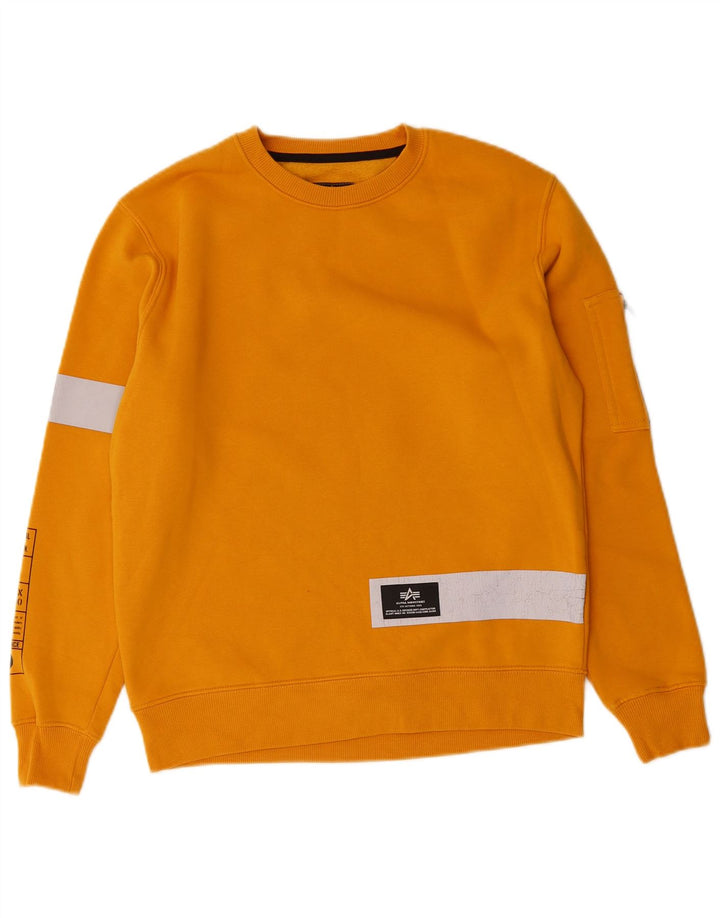 ALPHA INDUSTRIES Mens Graphic Sweatshirt Jumper Small Orange Colourblock