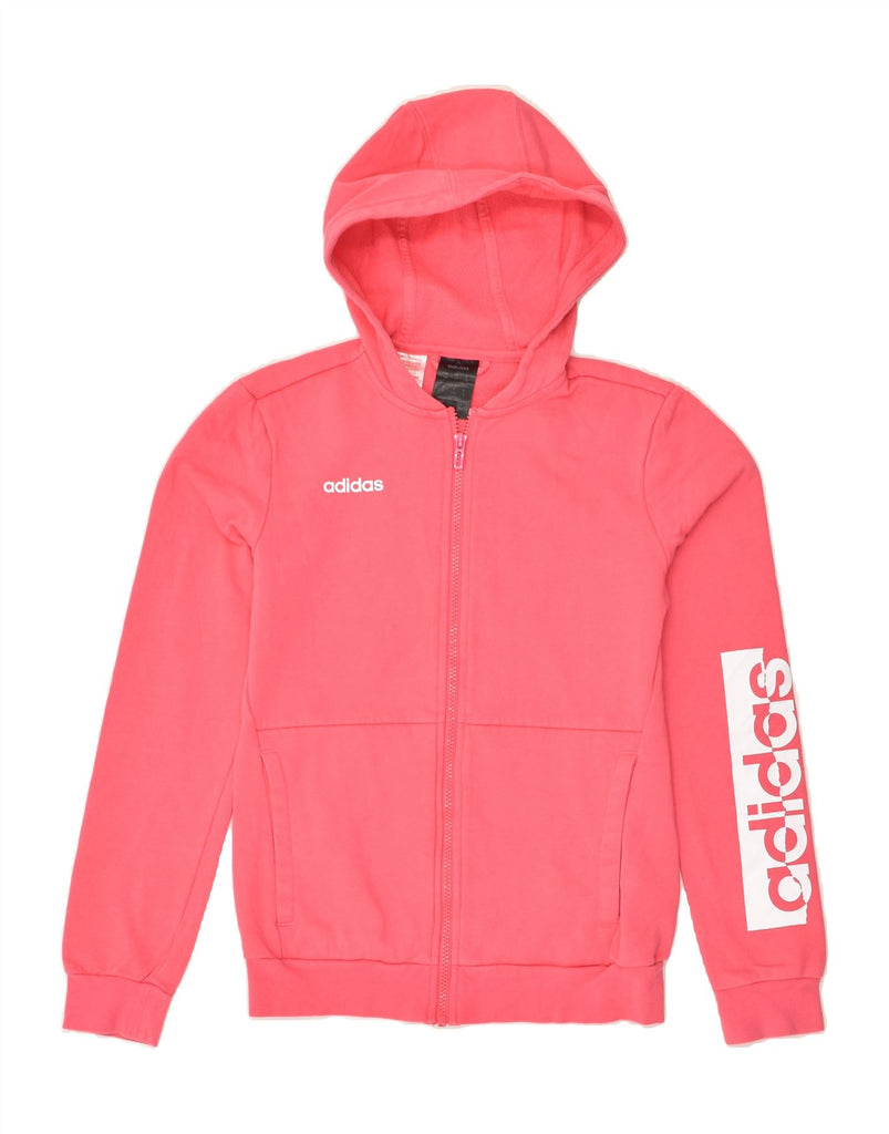 ADIDAS Girls Graphic Zip Hoodie Sweater 13-14 Years Pink Cotton | Vintage Adidas | Thrift | Second-Hand Adidas | Used Clothing | Messina Hembry 