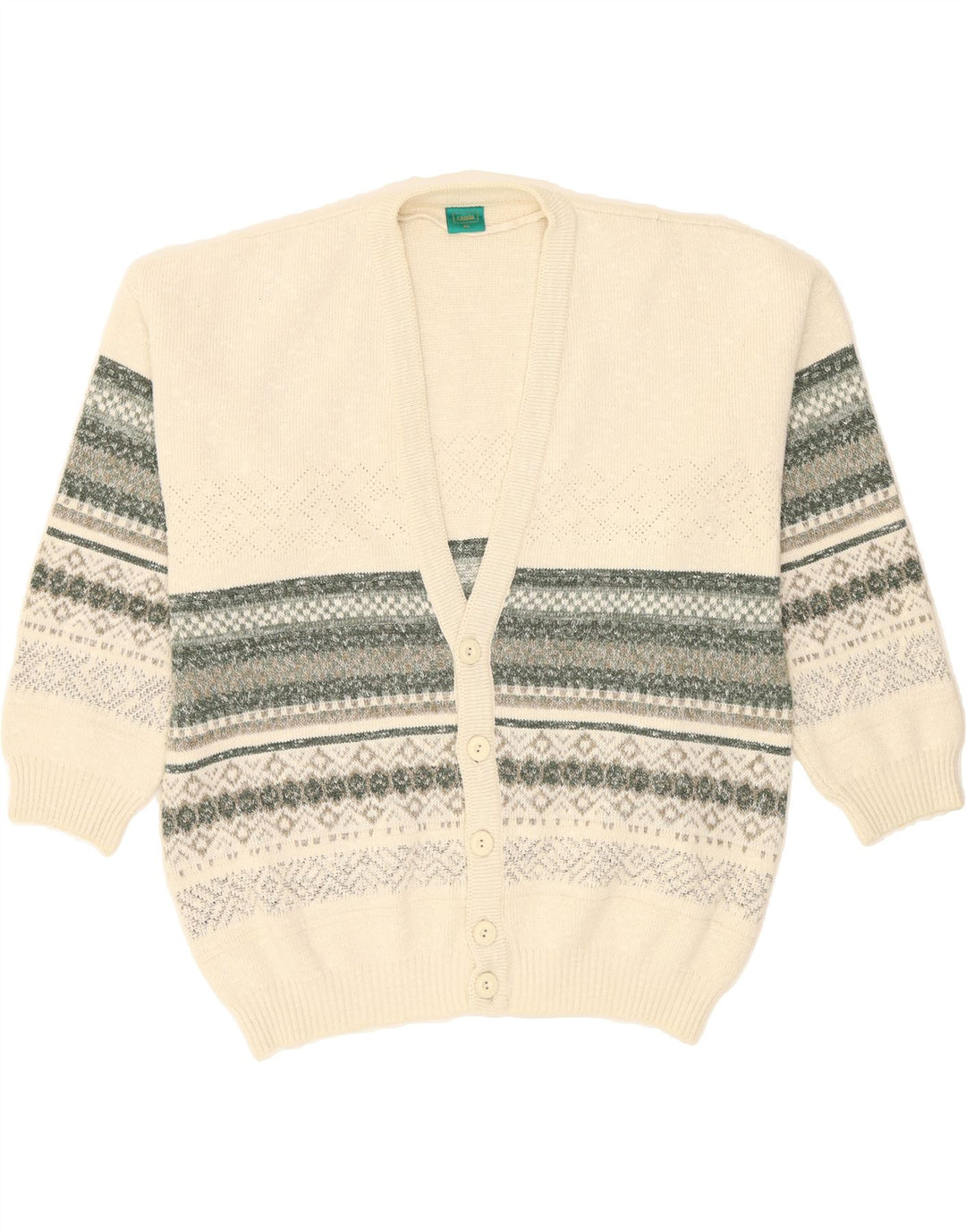 CANDA Mens Cardigan Sweater XL White Fair Isle Acrylic Vintage Canda and Second-Hand Canda from Messina Hembry 