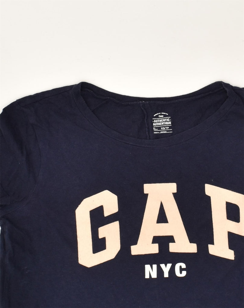 GAP Womens Graphic T-Shirt Top UK 6 XS Navy Blue Cotton | Vintage Gap | Thrift | Second-Hand Gap | Used Clothing | Messina Hembry 