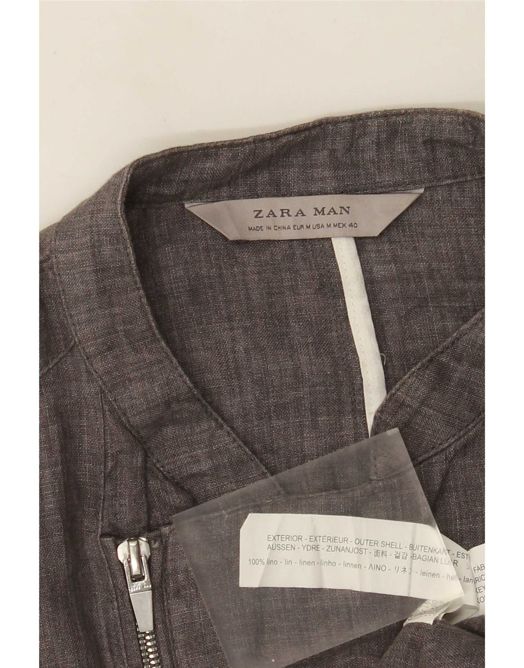 Zara Mens Utility Jacket UK 36 Medium Grey Linen