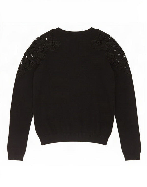 Topshop Womens Crop Boat Neck Jumper Sweater UK 4 XS Black Floral Nylon