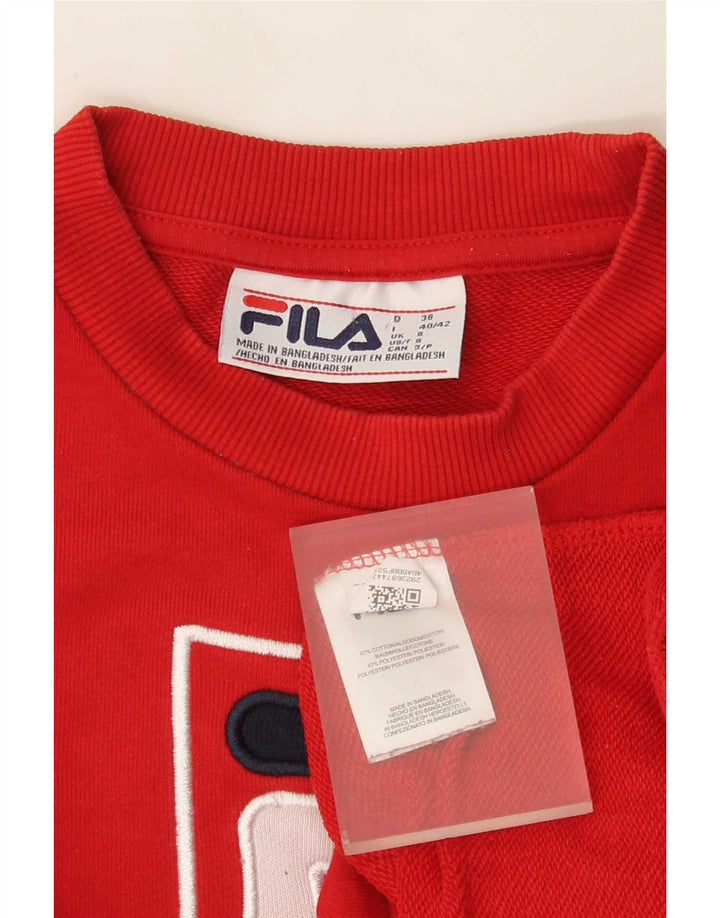 Fila Womens Graphic Oversized Sweatshirt Jumper UK 10 Small Red Cotton