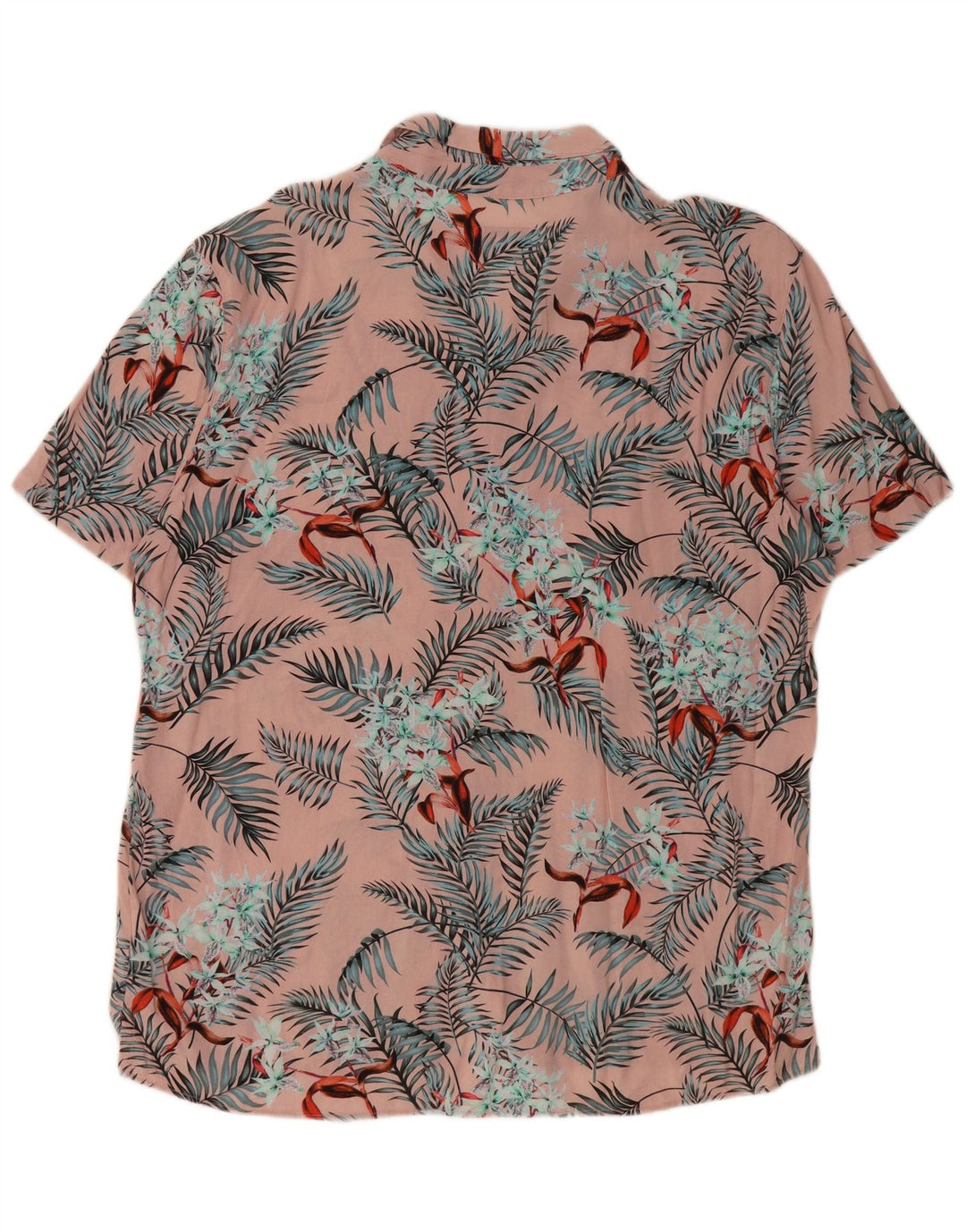 PULL & BEAR Mens Short Sleeve Shirt XL Pink Floral Viscose Hawaiian