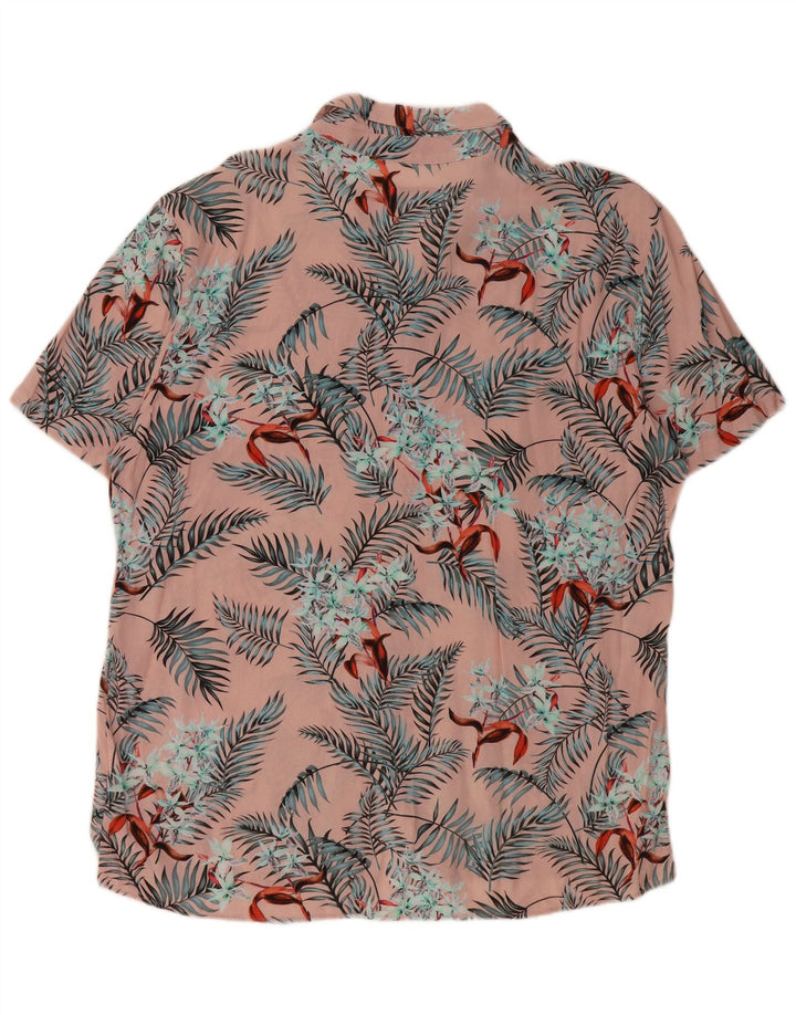 PULL & BEAR Mens Short Sleeve Shirt XL Pink Floral Viscose Hawaiian