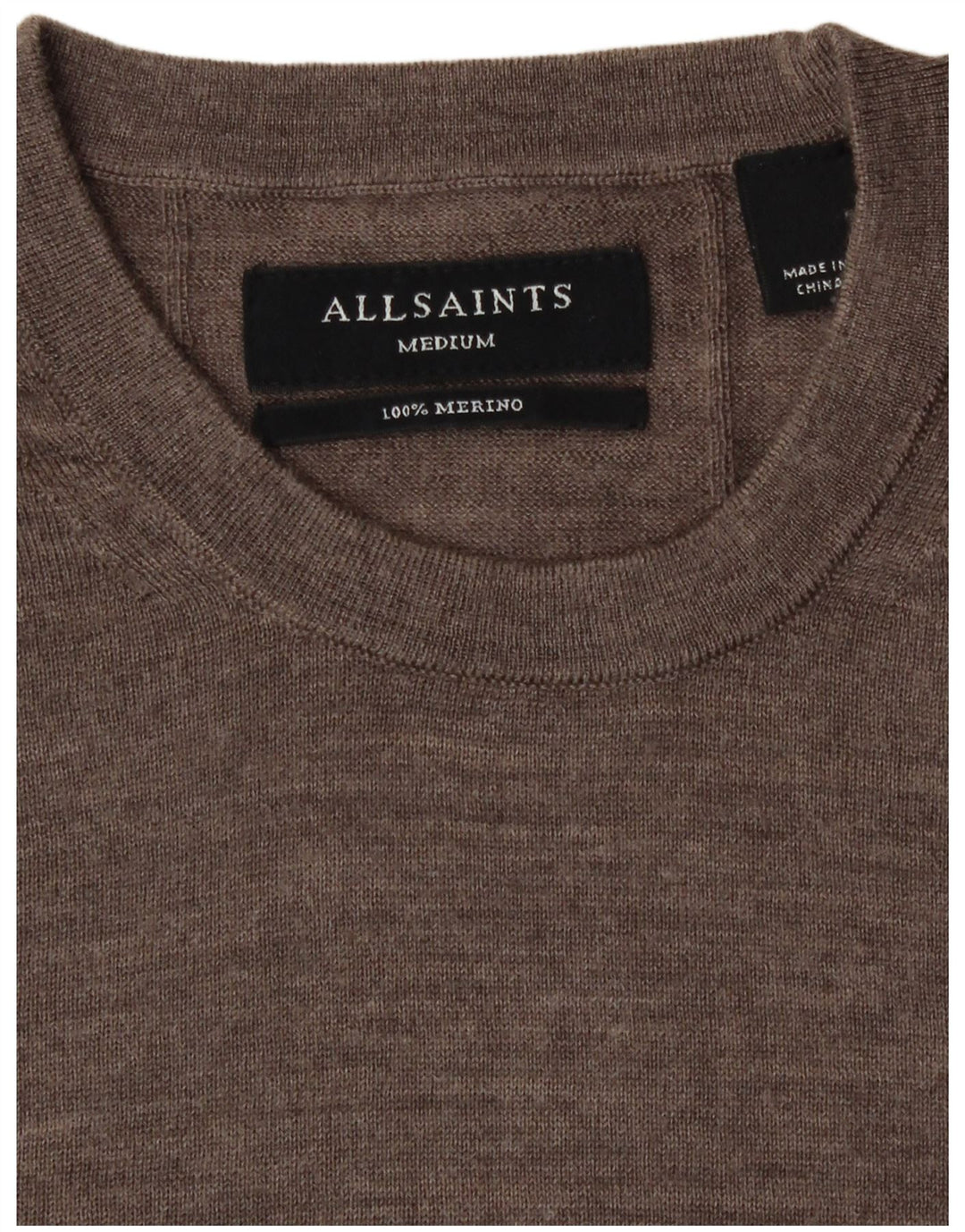 All Saints Mens Crew Neck Jumper Sweater Medium Brown Merino Wool