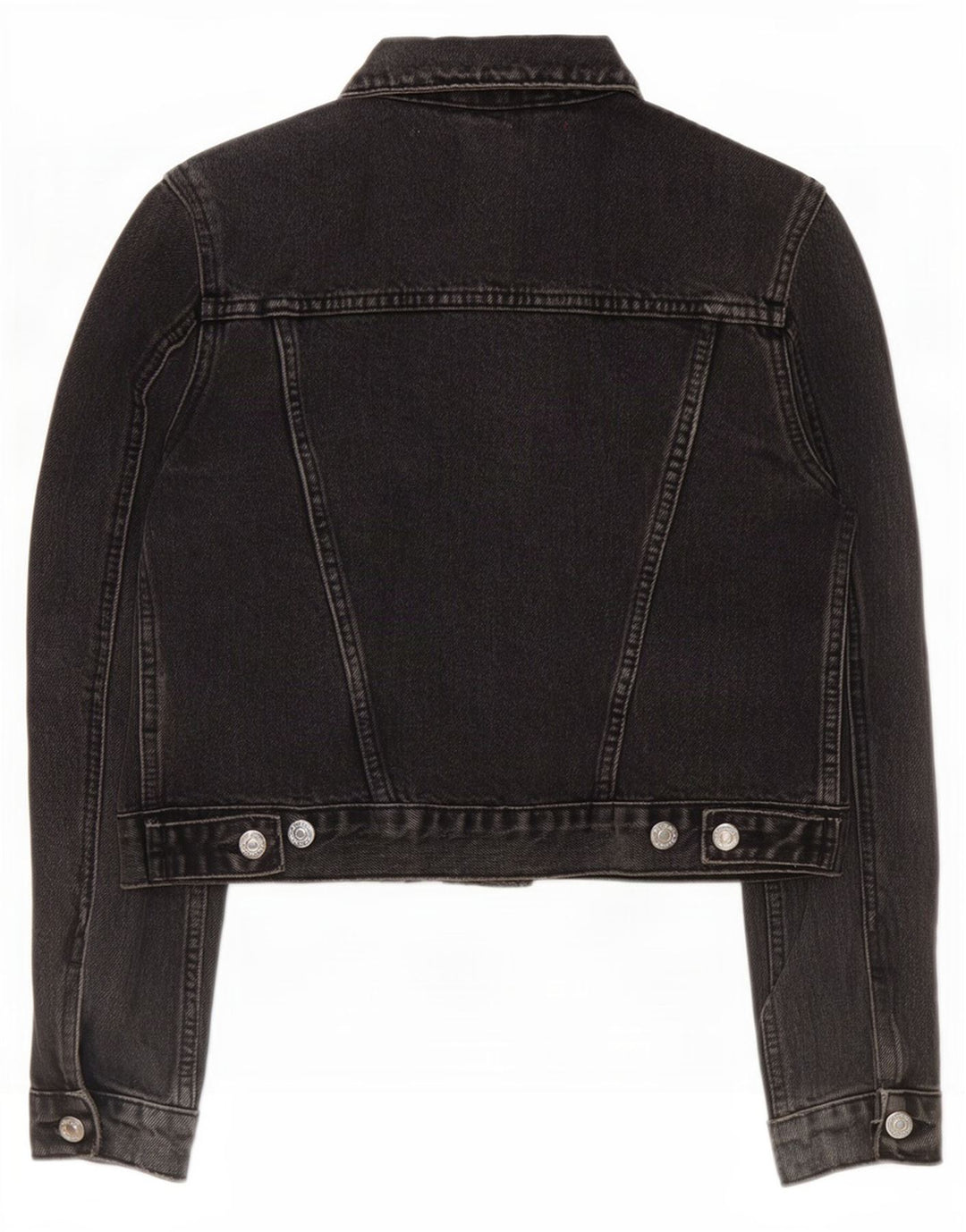 Topshop Womens Crop Denim Jacket UK 8 Small Black Cotton
