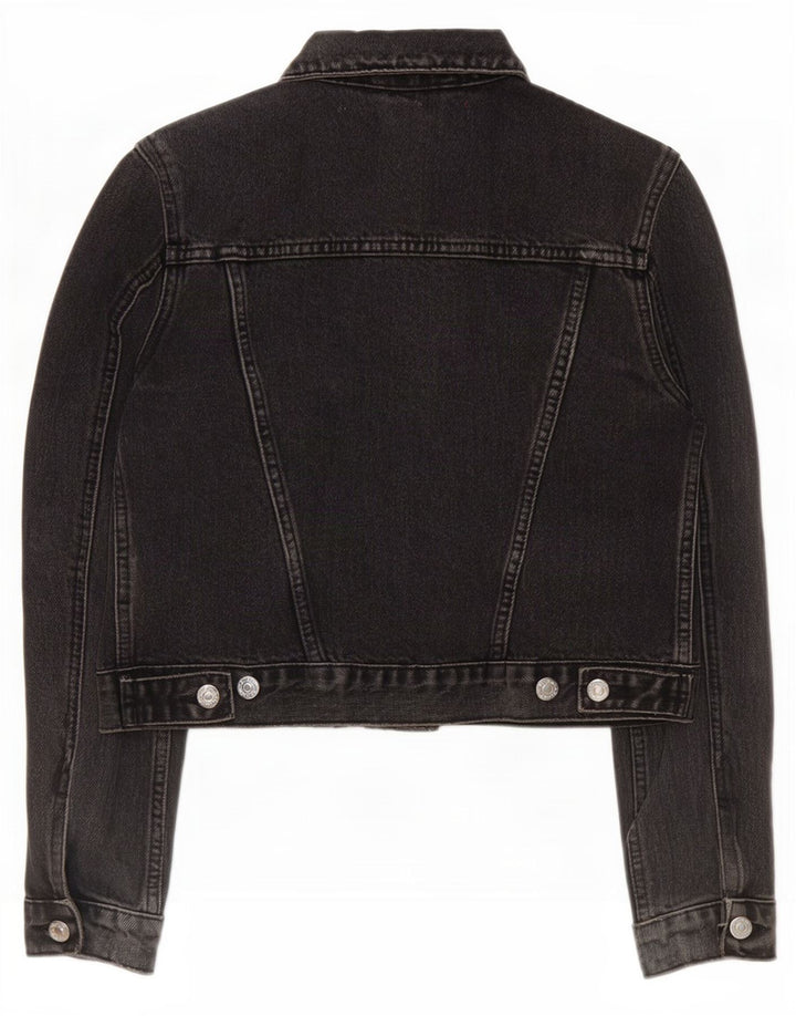 Topshop Womens Crop Denim Jacket UK 8 Small Black Cotton