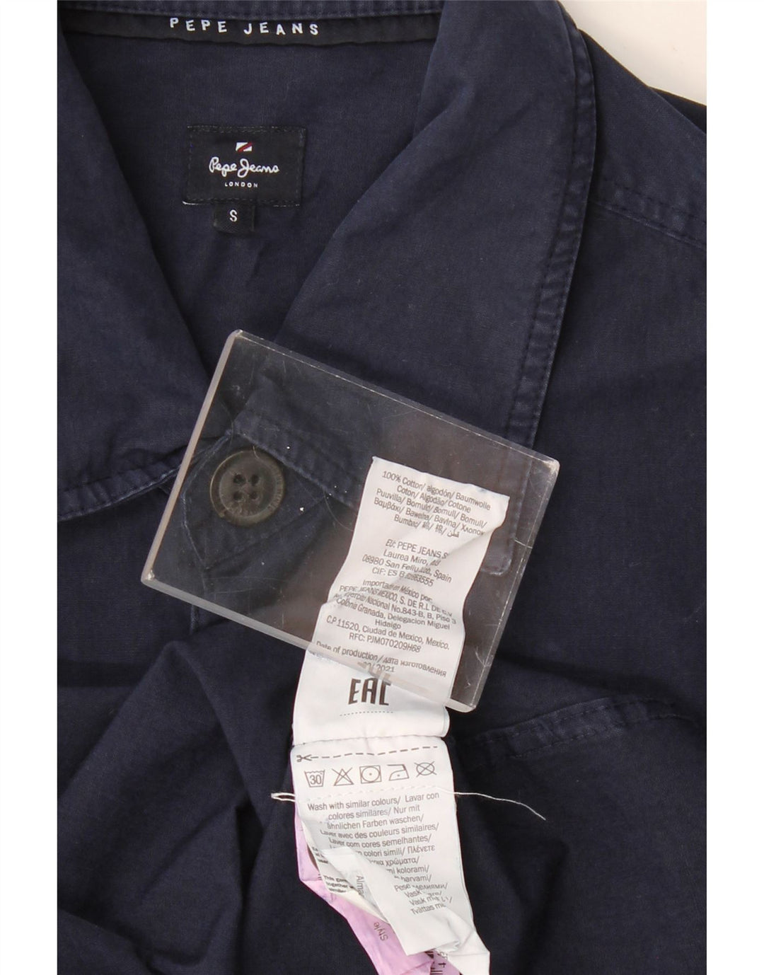 PEPE JEANS Mens Graphic Shirt Small Navy Blue Cotton