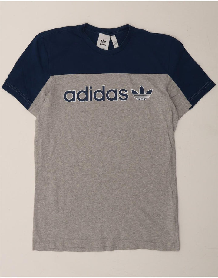 ADIDAS Mens Graphic T-Shirt Top Medium Grey Colourblock Cotton Vintage Adidas and Second-Hand Adidas from Messina Hembry 