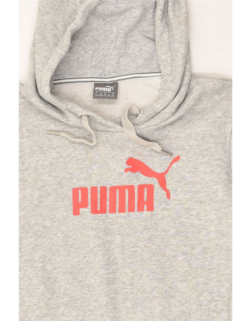 PUMA Womens Graphic Hoodie Jumper UK 14 Large  Grey Cotton | Vintage Puma | Thrift | Second-Hand Puma | Used Clothing | Messina Hembry 