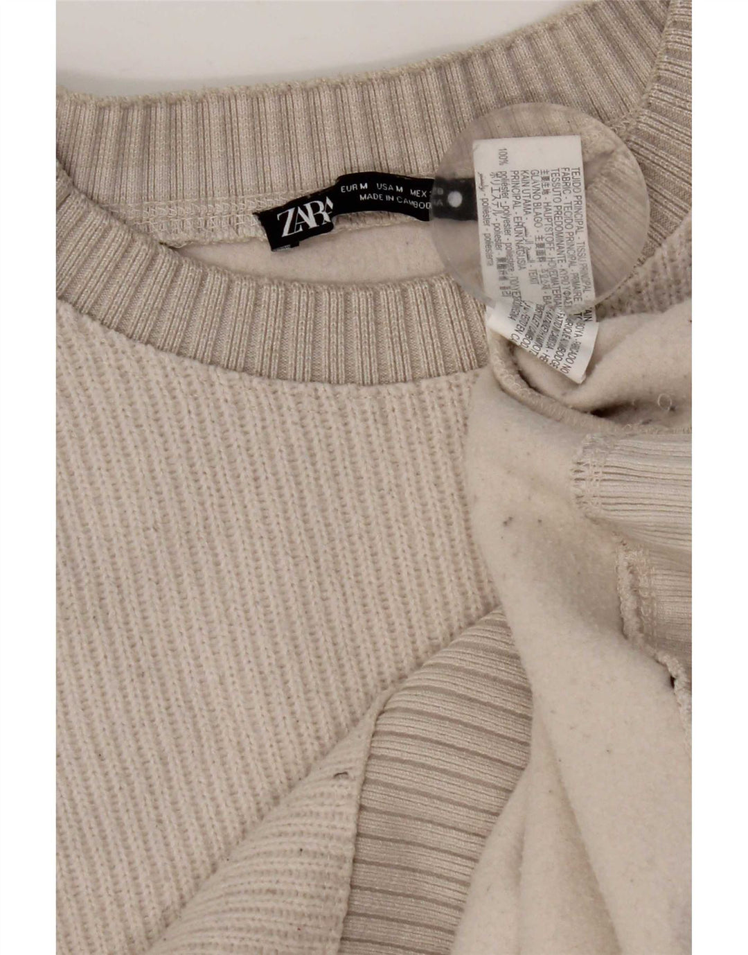Zara Womens Crew Neck Jumper Sweater UK 14 Medium Off White Polyester