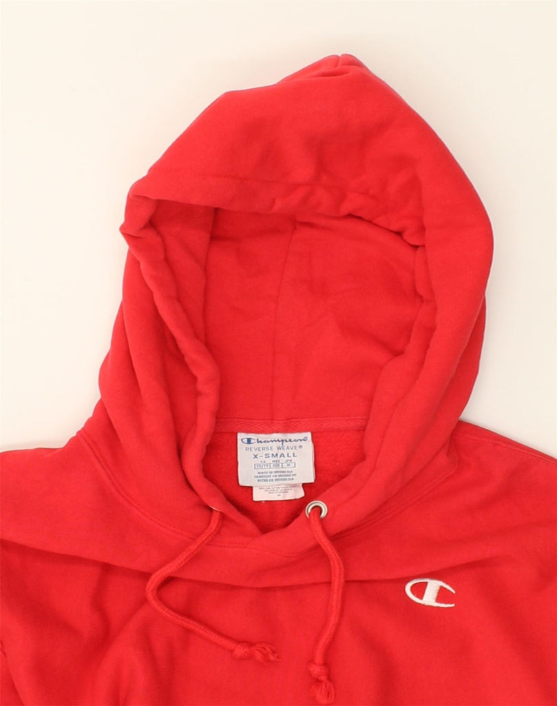 CHAMPION Womens Graphic Hoodie Jumper UK 6 XS Red Cotton | Vintage Champion | Thrift | Second-Hand Champion | Used Clothing | Messina Hembry 