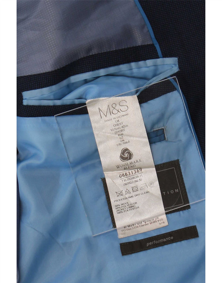 Marks & Spencer Mens 2 Button Blazer Jacket UK 42 Large Navy Blue Wool