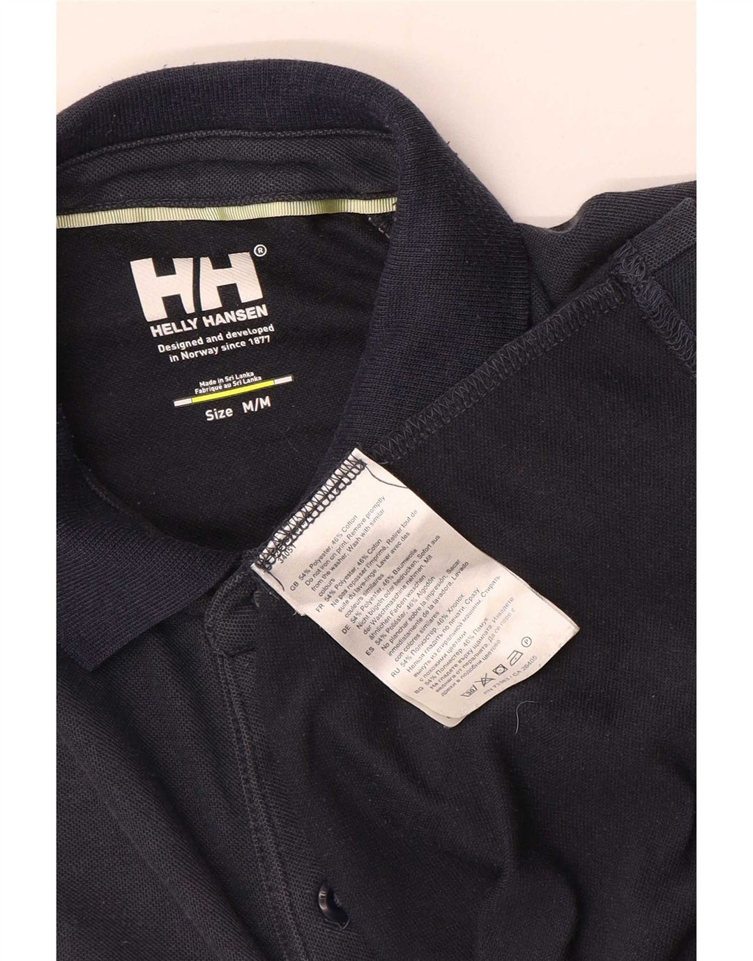 Helly Hansen Mens Graphic Polo Shirt Medium Navy Blue Cotton