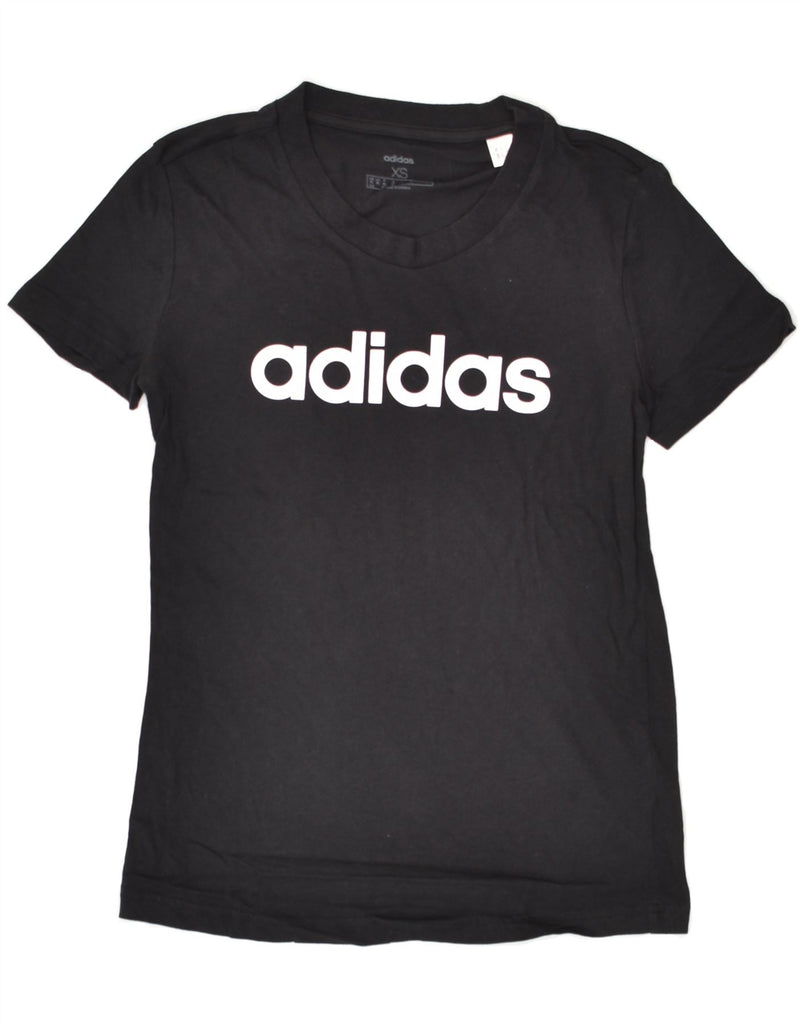 ADIDAS Womens Graphic T-Shirt Top UK 4/6 XS Black Cotton | Vintage Adidas | Thrift | Second-Hand Adidas | Used Clothing | Messina Hembry 