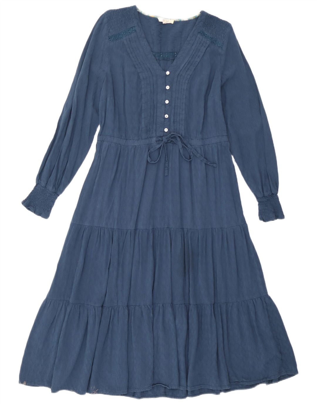 White Stuff Womens Long Sleeve Tiered Dress UK 12 Medium Blue Viscose