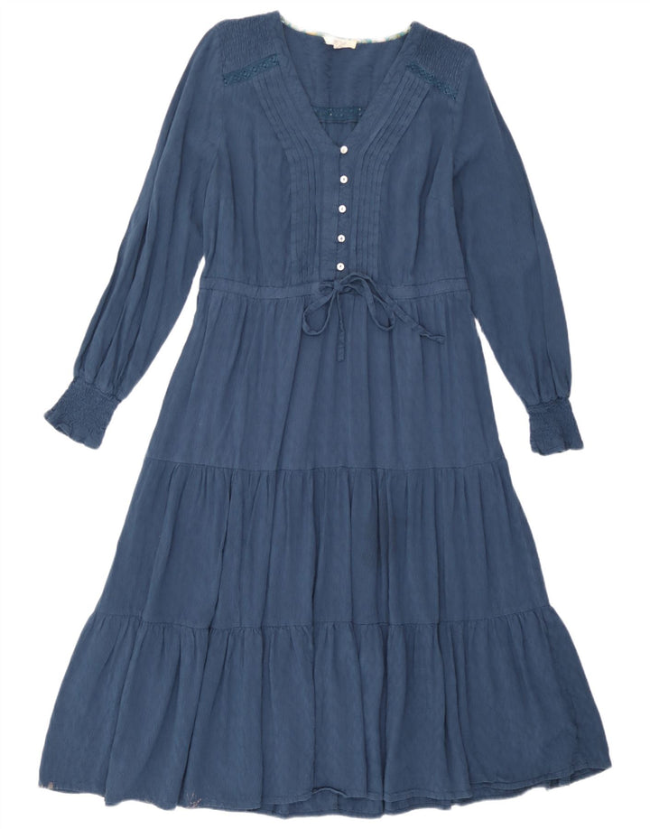 White Stuff Womens Long Sleeve Tiered Dress UK 12 Medium Blue Viscose
