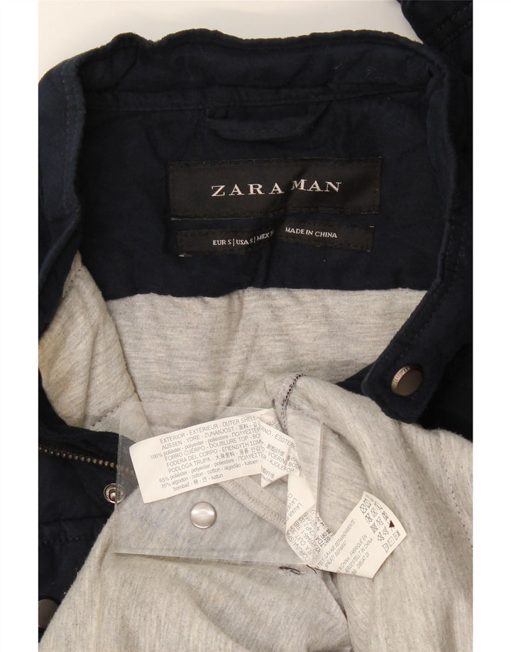 Zara Mens Padded Jacket UK 36 Small Navy Blue Polyester