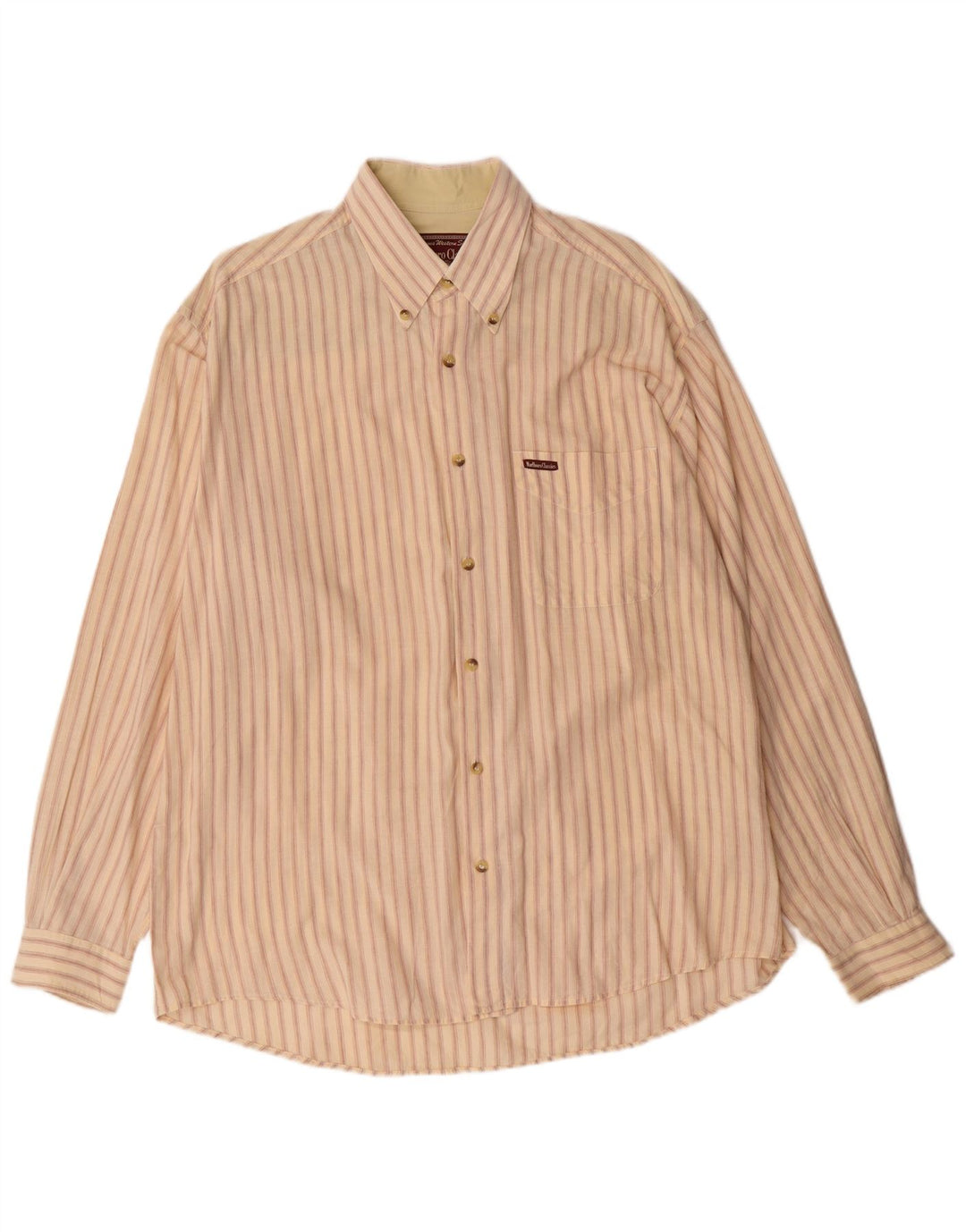 Marlboro Classics Mens Shirt XL Beige Striped Cotton