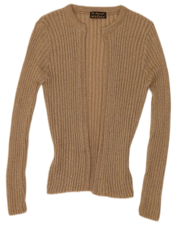 Vintage Womens Open Cardigan Sweater UK 12 Medium Beige Flecked
