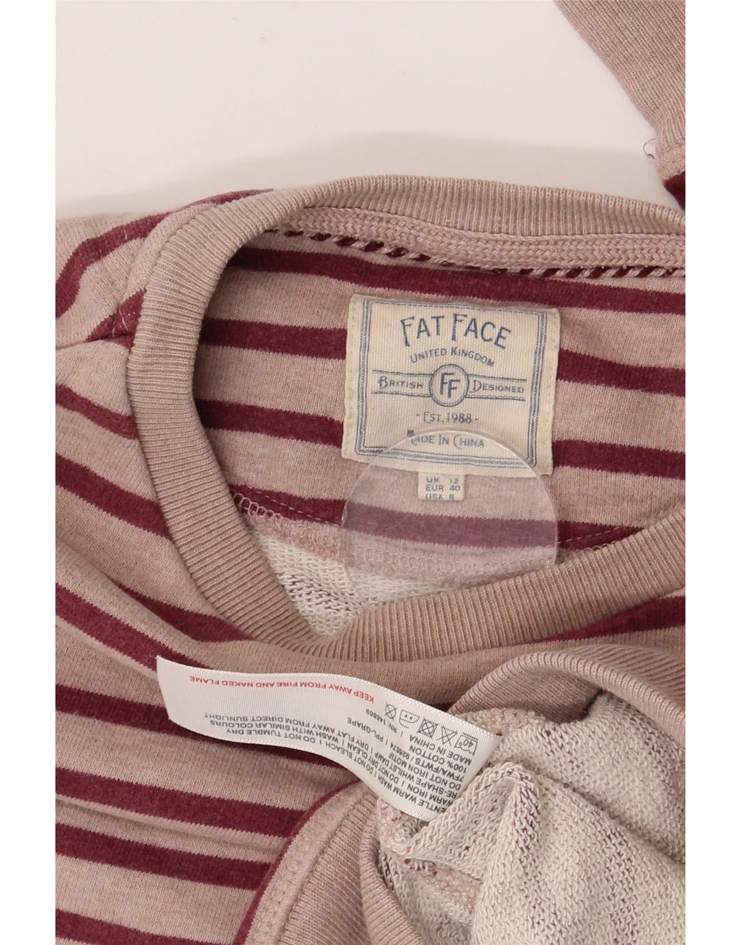 FAT FACE Womens Oversized Sweatshirt Jumper UK 12 Medium Pink Striped