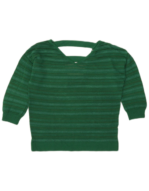 Marella Womens Crop V-Neck Jumper Sweater UK 12 Medium Green Striped