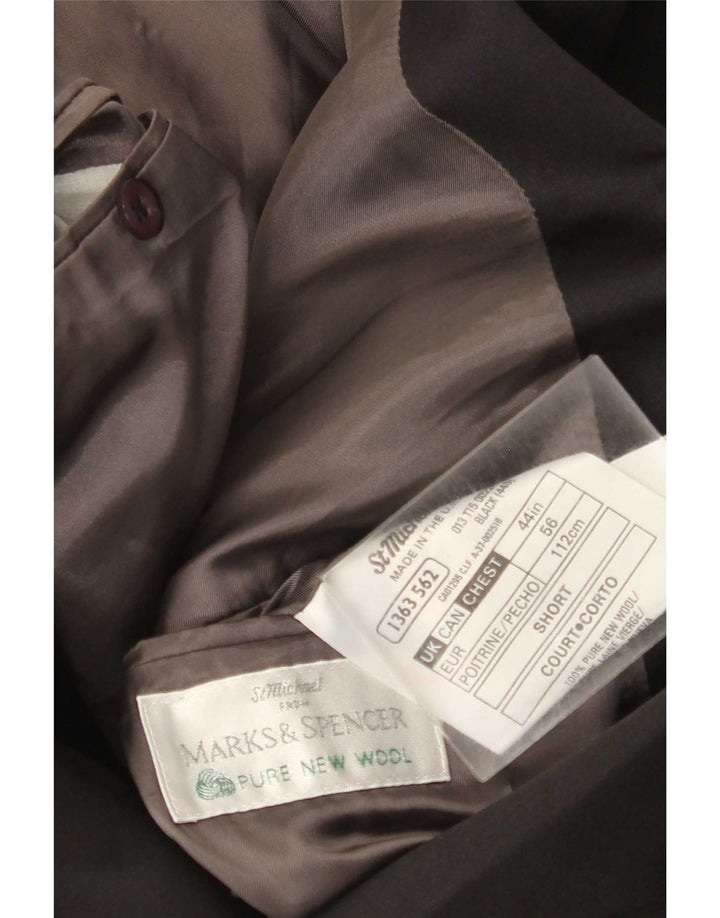 Marks & Spencer Mens Double Breasted Blazer Jacket UK 44 XL Black New Wool